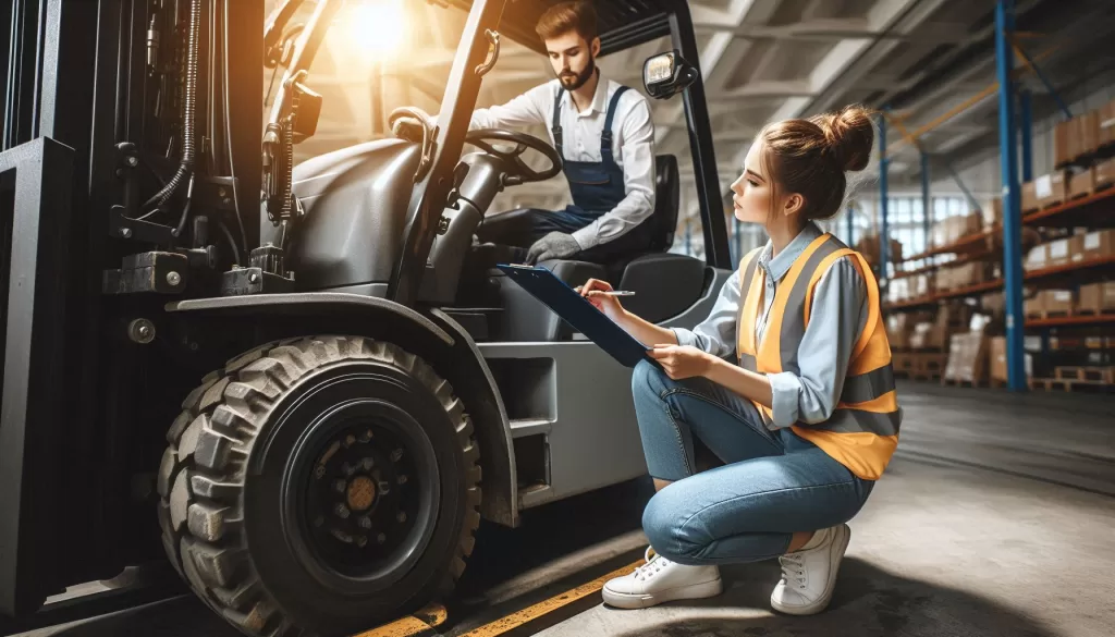 Conducting inspection and performing maintenance on the forklift