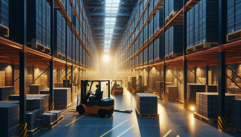 safe working environment using forklift in warehouse with clear vision